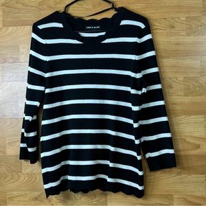 Cable & Gauge Black & White Sweater with Scallop Neckline and Hem & 3/4 …